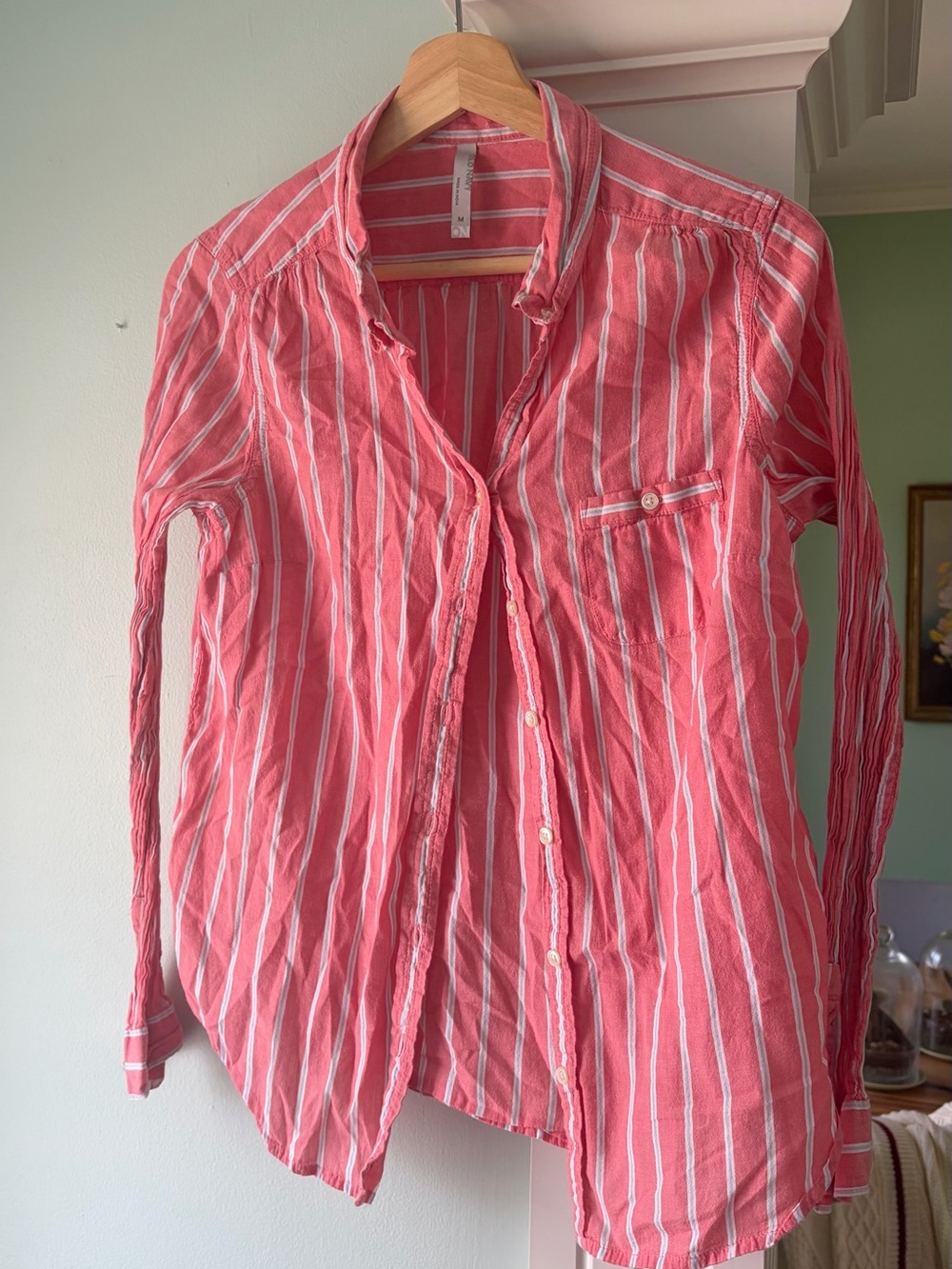 Old Navy Coral and White Striped Button-Down Shirt